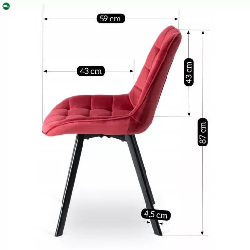 Szék bordó színben, bársony kárpittal RICK
