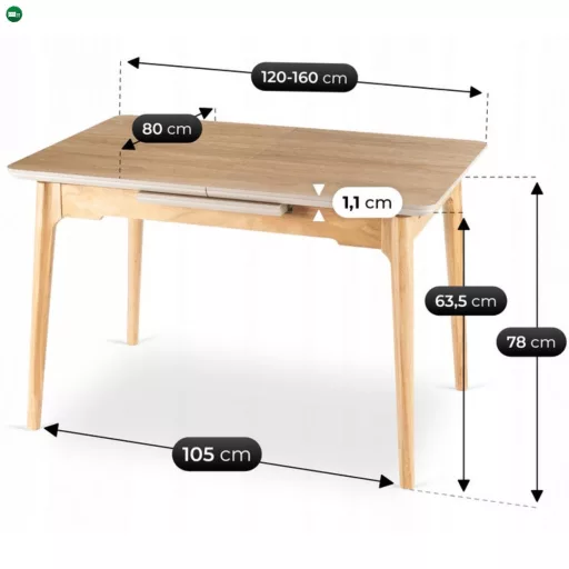 Kihúzható kerámia étkezőasztal 120–160 cm méretben, tölgy színben SAMER
