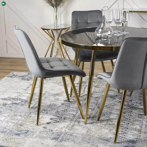 Üveg étkezőasztal 100 cm méretben, fekete/arany színben TINGA