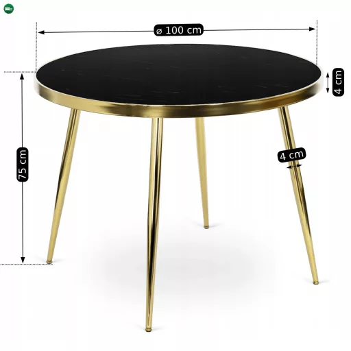 Üveg étkezőasztal 100 cm méretben, fekete/arany színben TINGA