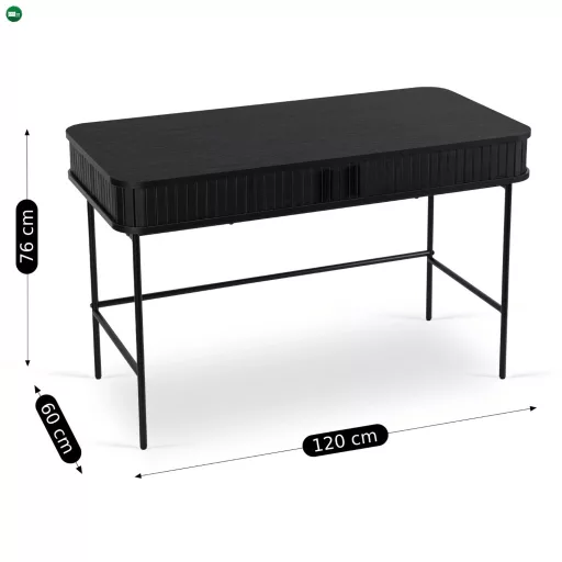 Íróasztal 120 cm, bordázott fekete kivitelben TRISH