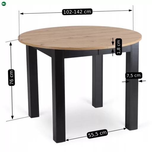 Bővíthető étkezőasztal 102–142 cm Artisan tölgy / fekete színkombinációban – HARRY