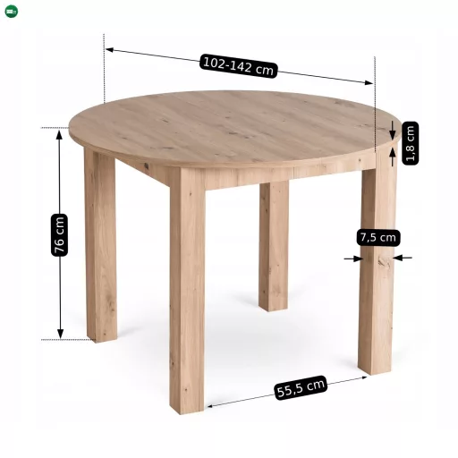 Bővíthető étkezőasztal 102–142 cm Artisan tölgy színben – HARRY