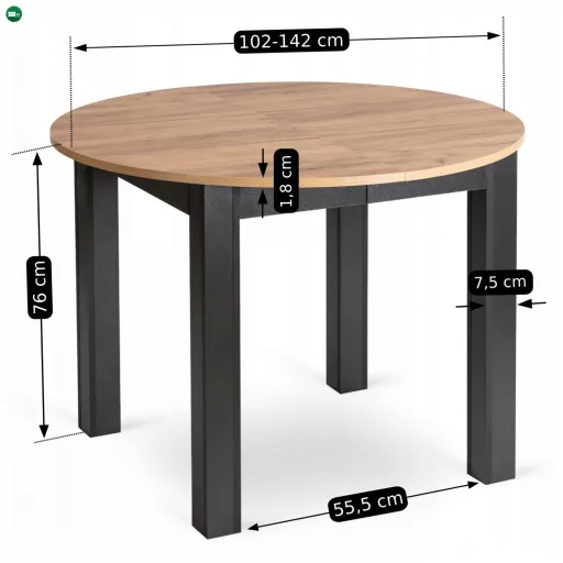 Bővíthető étkezőasztal 102–142 cm Craft tölgy / fekete színkombinációban – HARRY