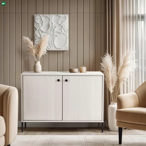 Kétajtós komód 104 cm kasmír színben bordázott fronttal – SOFT