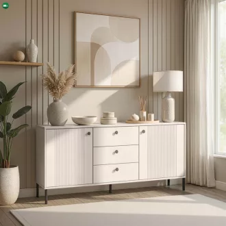   Kétajtós komód fiókokkal 154 cm kasmír színben bordázott fronttal – SOFT