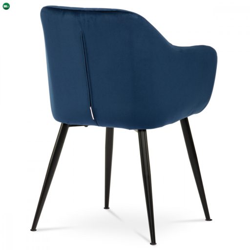 Modern Bársony Karosszék / Étkezőfotel Kék Színben Fém Lábbal Pika