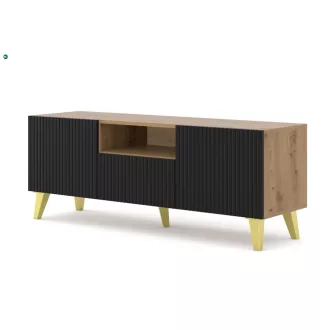   RAVENNA TV ÁLLVÁNY 150 CM, MATT FEKETE AJTÓKKAL, ARTISAN TÖLGY SZÍNŰ TEST, 2D1S