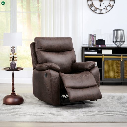 TV és relax fotel elektromos vezérléssel, barna szövethuzattal vintage dekorációval, 1 240 V-os motorral
