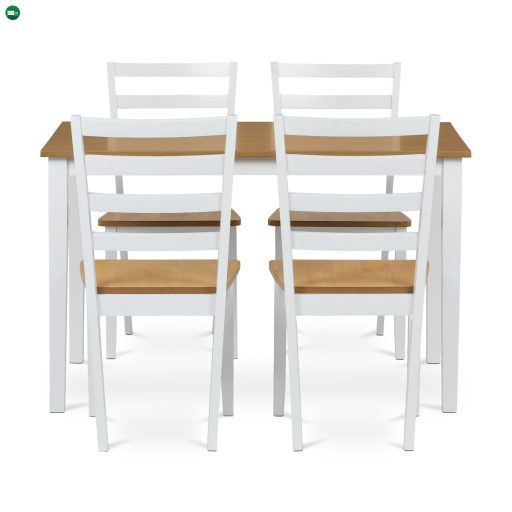 Étkezőgarnitúra 1 asztal + 4 szék, asztalméret 120x75x75 cm, MDF, furnér, tömör lábak, tölgyfa/fehér színben