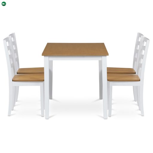 Étkezőgarnitúra 1 asztal + 4 szék, asztalméret 120x75x75 cm, MDF, furnér, tömör lábak, tölgyfa/fehér színben