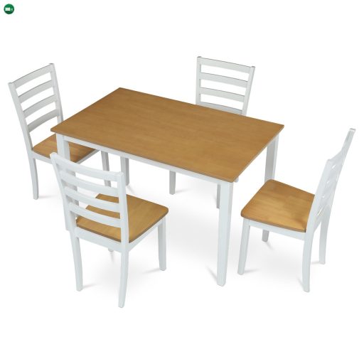 Étkezőgarnitúra 1 asztal + 4 szék, asztalméret 120x75x75 cm, MDF, furnér, tömör lábak, tölgyfa/fehér színben