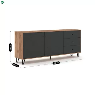   Komód 183 cm, Craft Tobacco tölgy/grafit színkombinációban BACARDI