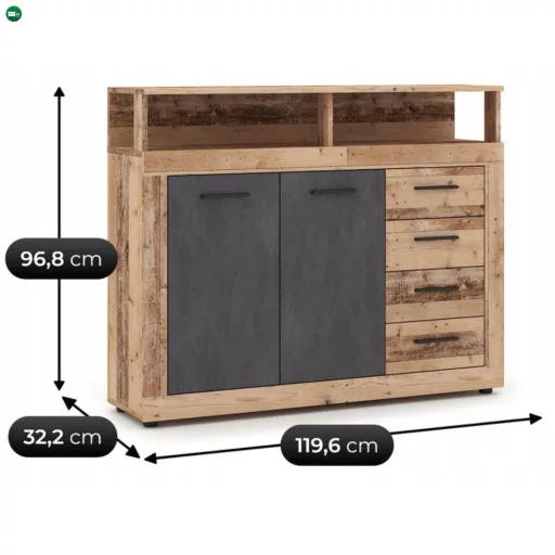 BLAGO MIDI A komód 119,6 cm, natúr tölgy/fekete