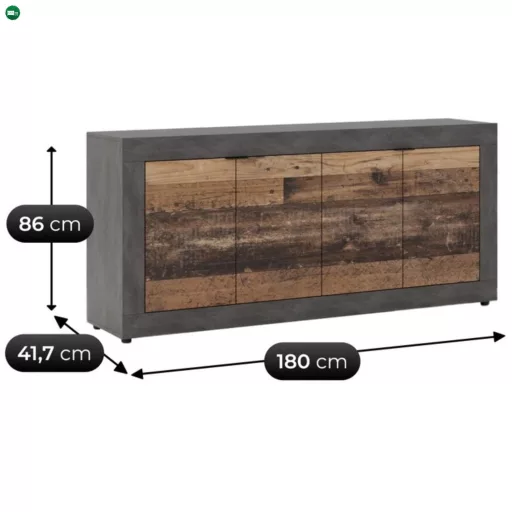 BLAGO komód 180 cm, sötét tölgy/fekete
