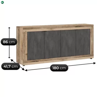 BLAGO komód 180 cm, fekete/natúr tölgy