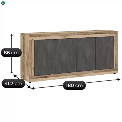 BLAGO komód 180 cm, fekete/natúr tölgy