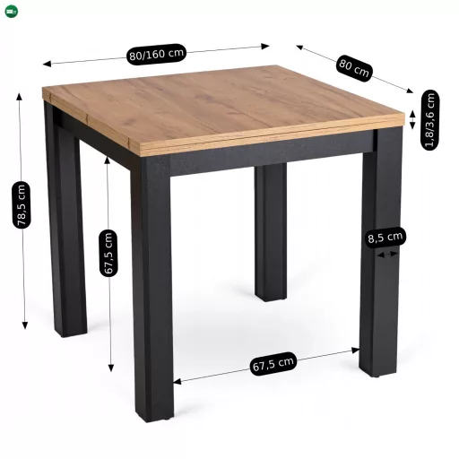 Kihúzható étkezőasztal 80–160 cm méretben, craft tölgy/fekete színben MAX