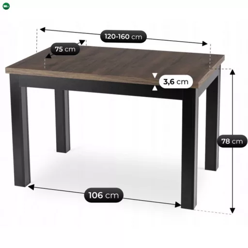 SKUBI bővíthető asztal 120-160 cm dió-fekete