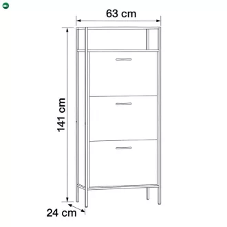 Cipősszekrény, 3 rekeszes, tölgy dekor, MDF