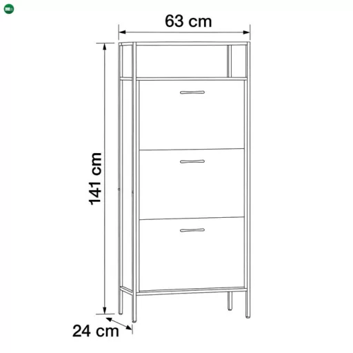 Cipősszekrény, 3 rekeszes, tölgy dekor, MDF