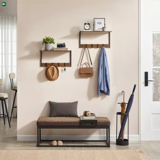 2 db fali polc szett, MDF + fém, öreg tölgy/fekete színben, 50×24×27 cm – ABP-E1083 WT