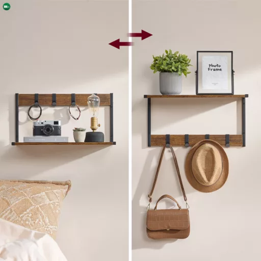 2 db fali polc szett, MDF + fém, öreg tölgy/fekete színben, 50×24×27 cm – ABP-E1083 WT