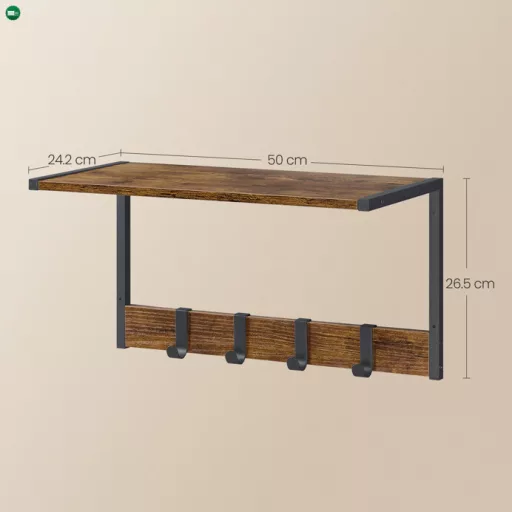 2 db fali polc szett, MDF + fém, öreg tölgy/fekete színben, 50×24×27 cm – ABP-E1083 WT