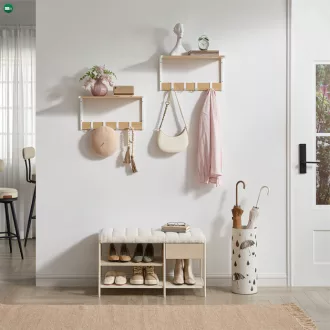   2 db fali polc szett, MDF + fém, tölgy/fehér színben, 50×24×27 cm – ABP-E1083 WT
