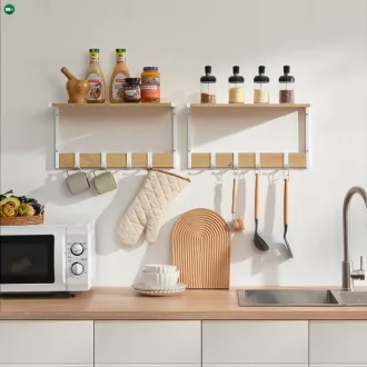   2 db fali polc szett, MDF + fém, tölgy/fehér színben, 50×24×27 cm – ABP-E1083 WT