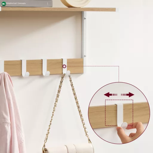2 db fali polc szett, MDF + fém, tölgy/fehér színben, 50×24×27 cm – ABP-E1083 WT