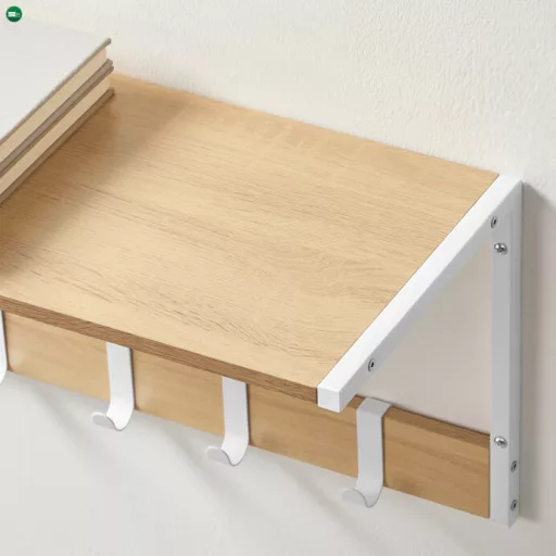 2 db fali polc szett, MDF + fém, tölgy/fehér színben, 50×24×27 cm – ABP-E1083 WT