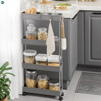Gurulós tárolókocsi, műanyag, szürke, APV-E1008 GREY
