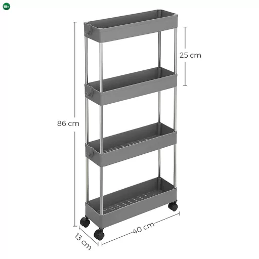 Gurulós tárolókocsi, műanyag, szürke, APV-E1008 GREY