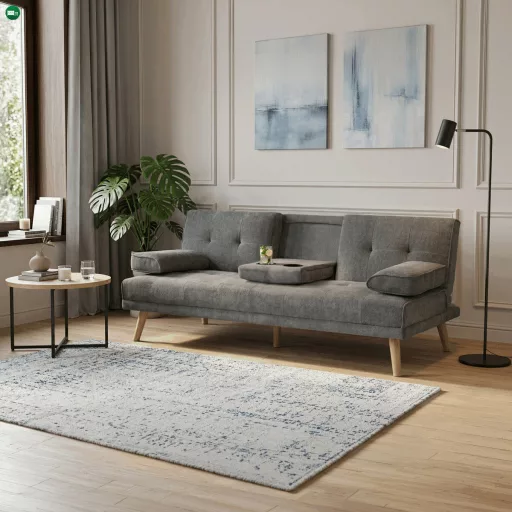 Háromszemélyes kihúzható kanapé, szürke, szövet, ASB-C3034 GREY2