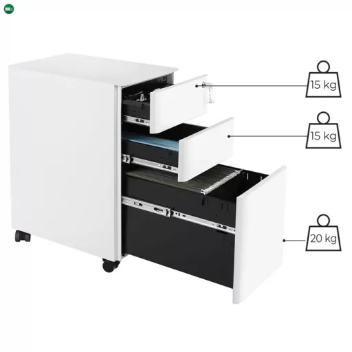 Irodai konténer 30x46x59 cm, fém, fehér, AUK-E1130 WT
