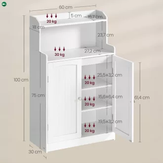   Fehér Fürdőszobai Szekrény 60×30×100 cm, MDF. AUK-E1177 WT