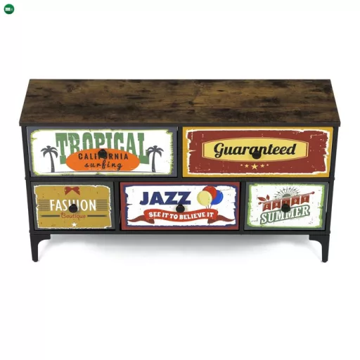 Többszínű MDF Komód 103×30×56 cm. AUK-W2103 BK