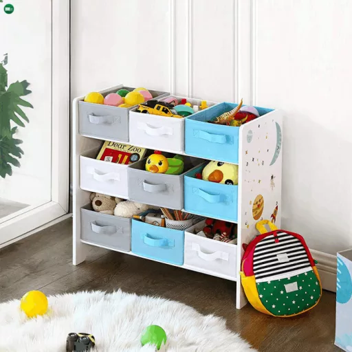 Játéktároló polc, MDF, többszínű, AUR-E1033 WT