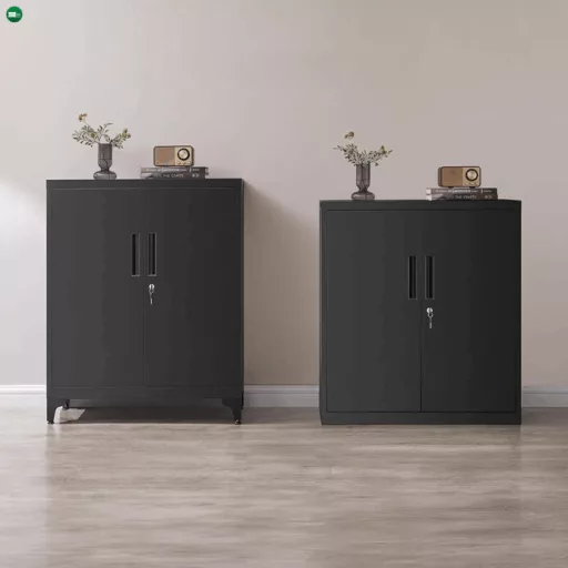 Komód 80x40x90 cm, fém, fekete, AUS-E1113 BK