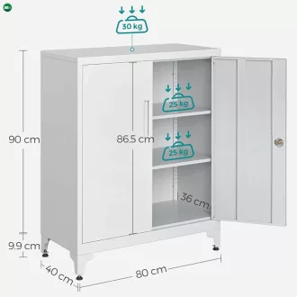 Komód 80x40x90 cm, fém, fehér, AUS-E1113 WT