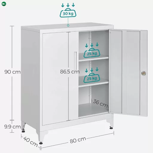 Komód 80x40x90 cm, fém, fehér, AUS-E1113 WT