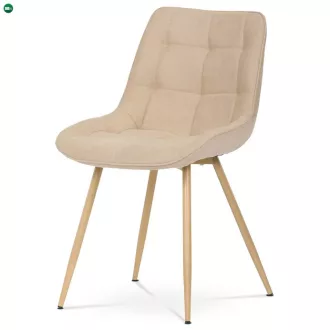   Elegáns Étkezőszék, krémszínű szövet, fém lábak, 3D tölgyfa dekoráció