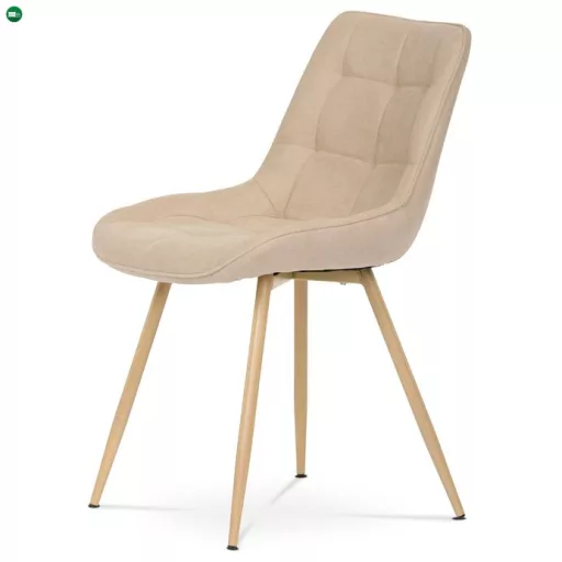 Elegáns Étkezőszék, krémszínű szövet, fém lábak, 3D tölgyfa dekoráció