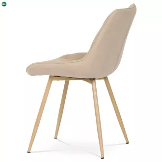   Elegáns Étkezőszék, krémszínű szövet, fém lábak, 3D tölgyfa dekoráció