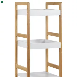   Dr-013-4 Négy Részes Tároló Állvány Bambuszból Natúr Színben, Fehér Mdf Polcokkal. Teherbírás: 12 kg