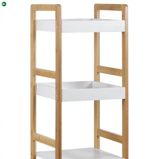 Dr-013-4 Négy Részes Tároló Állvány Bambuszból Natúr Színben, Fehér Mdf Polcokkal. Teherbírás: 12 kg