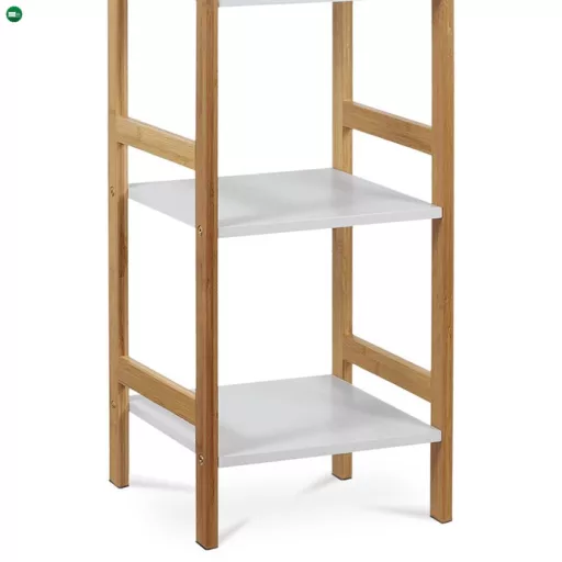 Dr-013-4 Négy Részes Tároló Állvány Bambuszból Natúr Színben, Fehér Mdf Polcokkal. Teherbírás: 12 kg