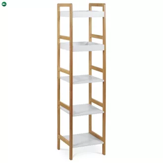   Dr-013-5 Öt Részes Tároló Állvány Bambuszból Natúr Színben, Fehér Mdf Polcokkal. Teherbírás: 15 kg