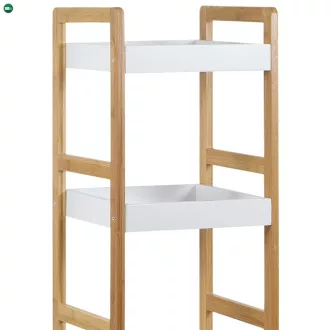   Dr-013-5 Öt Részes Tároló Állvány Bambuszból Natúr Színben, Fehér Mdf Polcokkal. Teherbírás: 15 kg